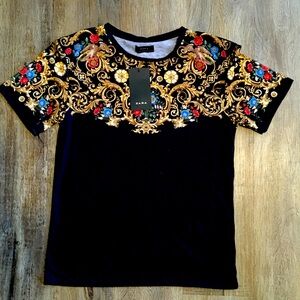 Men’s Zara Royal Style Black T-Shirt Size Small Brand New With Tags